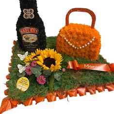 Handbag &amp; Bottles of Baileys Floral Tribute